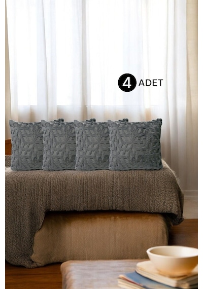 Bohem 4'lü Dekoratif Yastık Kılıfı Kırlent Kılıfı 45x45 Cm Gri Etnik Desen Gri