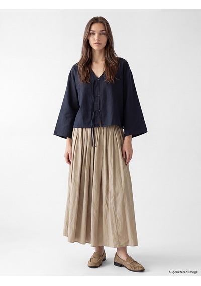 Lcw Modest Lacivert Süslü Düğmeli Oversize Kadın Kimono