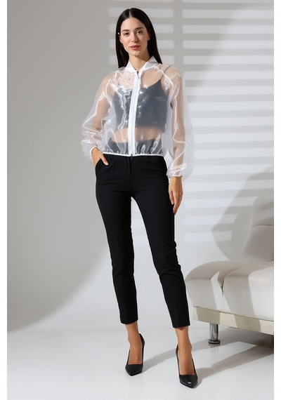 Mois Atelier Organze Şifon Tül Bomber Beyaz Ceket Gömlek Tasarım Hediye Büyük Beden Tesettür Beyaz