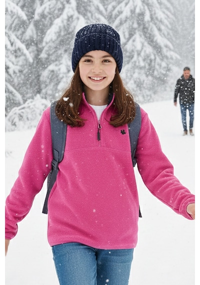 Lela Yumuşak Dokulu Fermuarlı Dik Yaka Şardonlu Kışlık Unisex Çocuk Polar 5905002 Fuşya