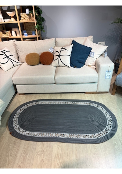 Mavaux Lotus Jüt Hasırlı El Örgüsü Kilim Antrasit - Gri