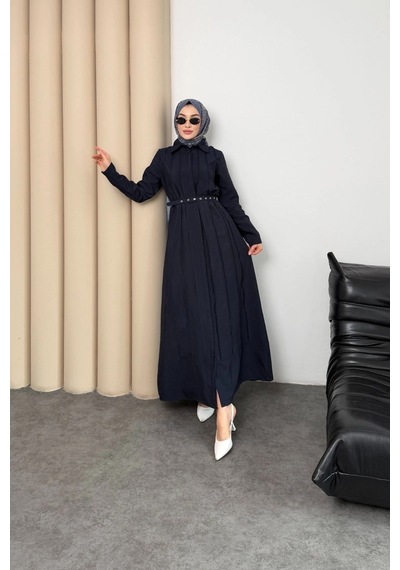 Mihran Butik Quenn Model Coupra Model Kumaş Kemer Detaylı Elbise Lacivert