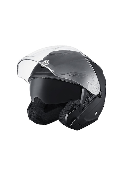 Of669 Mat Black Motosiklet Kaskı Güneş Vizörlü Yarım Açık Motorcu Kask Siyah