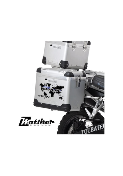 Yamaha Super Tenere Siyah Mavi Çanta Sticker Etiket Modeli