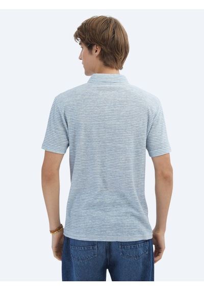 Kip Mavi Baskılı Polo Yaka Pamuk Karışımlı T-shirt Mavi