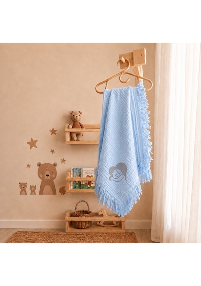 Minimoms %100 Pamuk 4 Katlı Müslin Bebek - Çocuk Battaniyesi 100x120 CM - Yumuşak Yenidoğan Kız ve Erkek Bebek Örtüsü Bebe Mavi