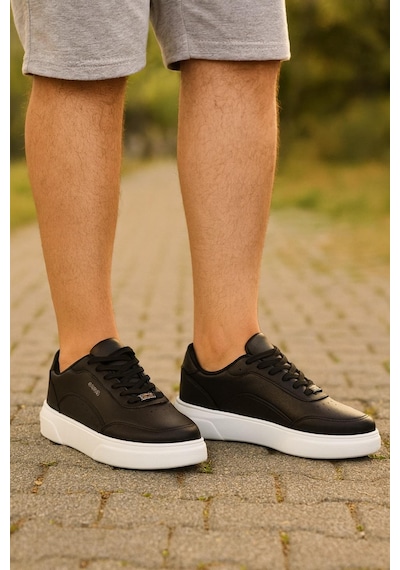Erkek Bağcıklı Sneaker Günlük Rahat Dört Mevsim Spor Ayakkabı Siyah