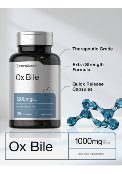 Horbäach Ox Bile 1000 Mg 100 Capsules Digestive Enzymes Non... Aromasız