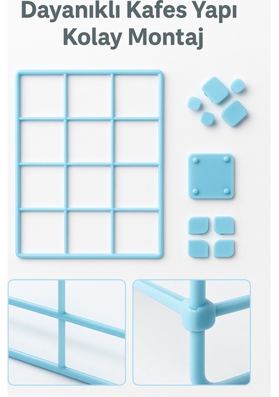 3 Lü Mavi Plastik Grid Box Seti Dekoratif Balon Kutusu Baby Shower & Doğum Günü Süsü