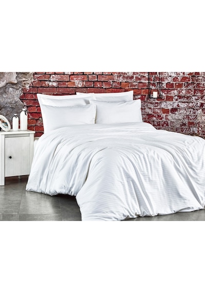 Komfort Home Çift Kişilik Çizgili Pamuk Saten Nevresim Takımı (436714125) Beyaz