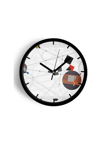 Soyut - Geometrik Temalı Modern Duvar Saati - 25cm - Önü Camlı Siyah Kasa - Sessiz Mekanizma-jh0282 Siyah