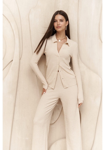 Mai Collection Mai Studios Co. Juno Bej Gömlek Pantolon Takım Bej