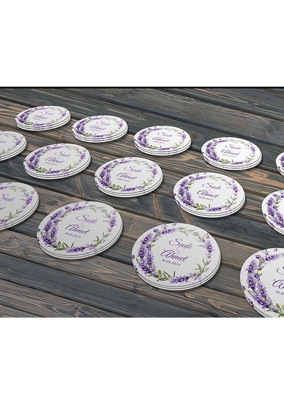 Sulu Boya Lavanta Çiçeği Modeli Düğün, Hediyelik Etiketi 3cm - 100 Adet Opak Sticker Renkli