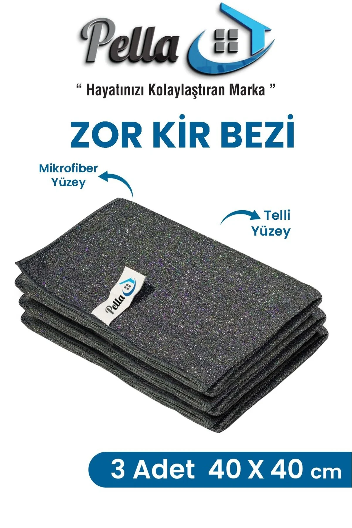 Telli Mikrofiber Bez/-zor Kir Bezi 40x40 Cm Antrasit