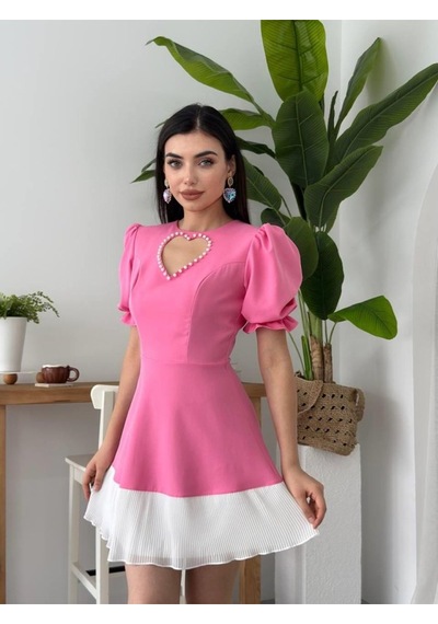 Safe Kalp Detaylı Elbise Pembe