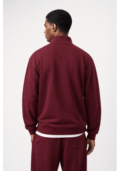 Erkek Respire Basic Half Zip Oversize Sweatshirt Bordo
