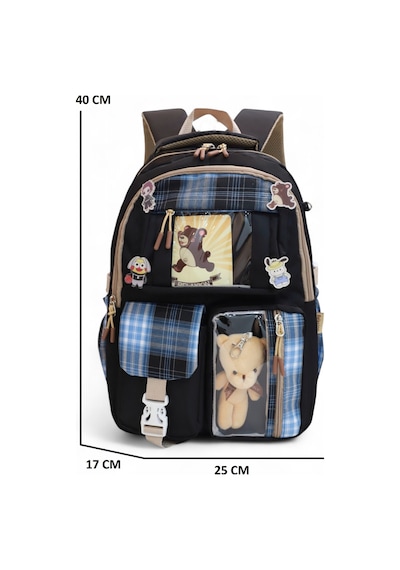 Relaxion 2203-1395 Kore Tarzı Unisex Çocuk Üçlü Set İlkokul Sırt Çantası Siyah