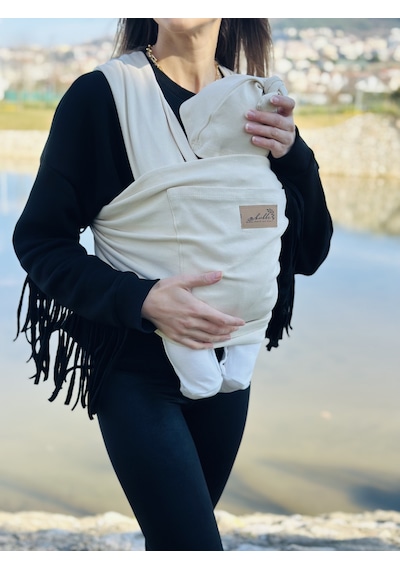 Krem Anakucağı Cepli Bebek Taşıma Şalı, Bebek Askısı Sling
