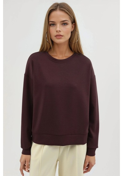 Hiccup Busem Rahat Kesim Bisiklet Yaka Modal Sweatshirt Bordo Kırmızı
