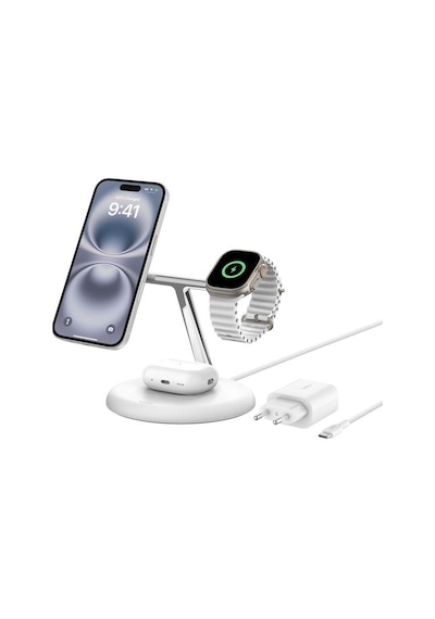 Belkin Wız023vfwh Qi2 15w 3in1 Magsafe Şarj Standı - Beyaz