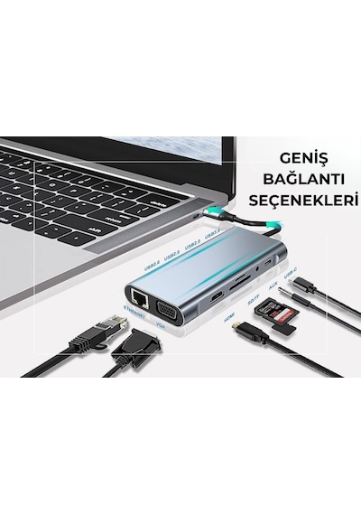 Cosmostech Apple Uyumlu MacBook Pro Air Type-c 11 In 1, 4k Hdmı, Hub, Çevirici