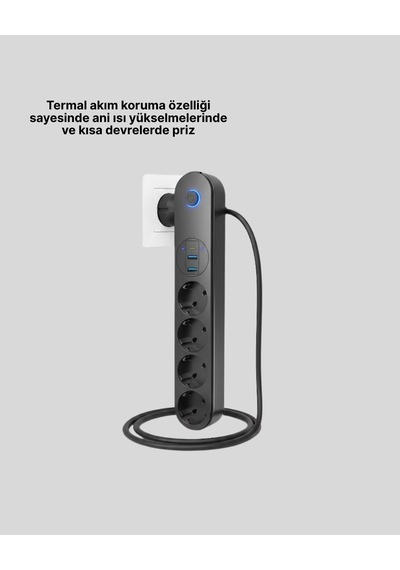 Akıllı Akım Dengelemeli 4 Lü Çoklu Priz Type-c Ve Usb Çıkışlı 0