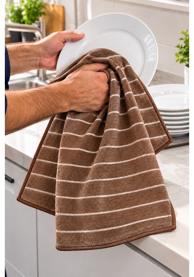 2'li Yüksek Emici Mikrofiber Mutfak Kurulama Bezi Çizgili Mutfak Havlusu 40x60 Cm Diğer