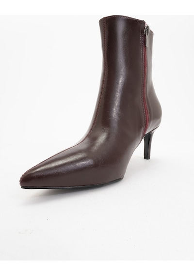 Luvishoes Luvi Shoes Noya Bordo Cilt Sivri Burun Kadın İnce Topuklu Bot Bordo