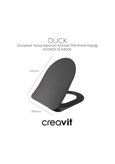 Creavit Free Kanallı Mat Antrasit Asma Klozet Fe320-00am00e, Creavit Duck Duroplast Yavaş Kapak Antrasit