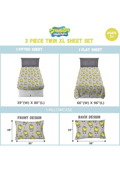 Spongebob Squarepants Yatak Süper Yumuşak Mikrofiber İkiz Xl Çarşaf Seti, College Dorm Essentials Resmi Lisanslı Ürün Çok Renkli