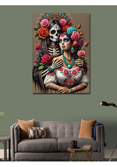 Kanvas Tablo Renkli La Catrina Figürü 50cmx70cm