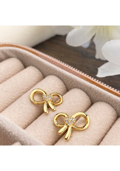 Fiyonk Küpe Zirkon Taşlı Çelik Gold