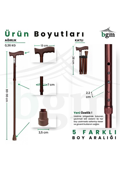 Baston Katlanabilir Denge Bastonu Yüksek Kalite Ayarlanabilir Kahverengi-bronz Baston