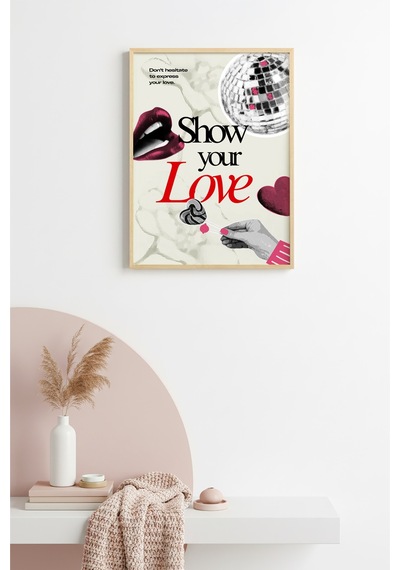 Doğal Ahşap Çerçeveli Retro Pop Art Tablo - Sevgi Ve Pop Kültür Huhu2481
