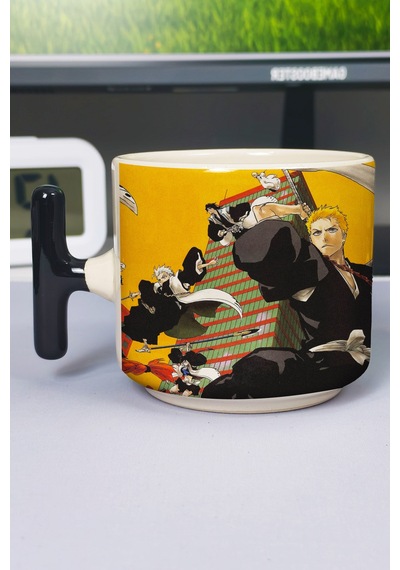 Bleach Anime Baskılı Seramik Lüks Kupa 1 Adet T Şeklinde Özel Siyah Kulp Dalga Kulp V3t Çok Renkli