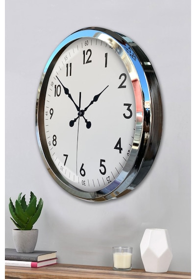 Sade Ve Şık Krom 52 Cm Metal Dekoratif Duvar Saati 11