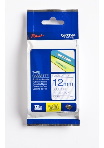 BROTHER P-TOUCH TZE-133 TZE-TAPE 12MM ŞEFFAF  ÜZERİNE MAVİ LAMİNA