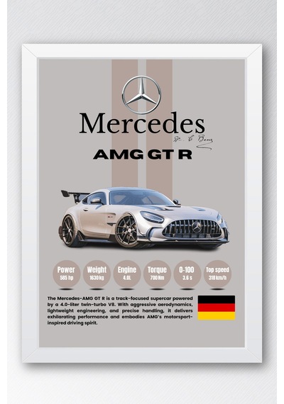 Mercedes Amg Gt R Premium Spor Araba Çerçeveli Tablo - Teknik Özellikli Otomobil Sever Duvar Dekoru Beyaz Mercedes Amg Gt R Premium Spor Araba Çerçeveli Tablo - Teknik Özellikli Otomobil Sever Duvar Dekoru Beyaz