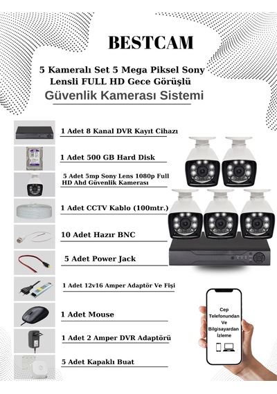 5 Kameralı Set 5 Mp Sony Lensli Full Hd Kamera Seti 500 Gb Hdd 5 Kameralı Set 5 Mp Sony Lensli Full Hd Kamera Seti 500 Gb Hdd