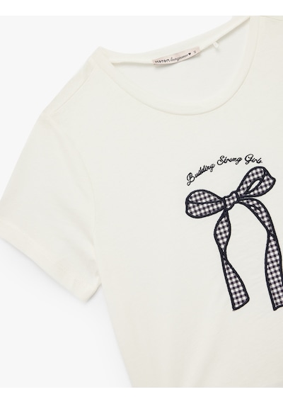 Koton Pamuklu Kısa Kollu Bisiklet Yaka Fiyonk İşleme Detaylı Pijama Üstü Beyaz 6wlk40185mk Beyaz