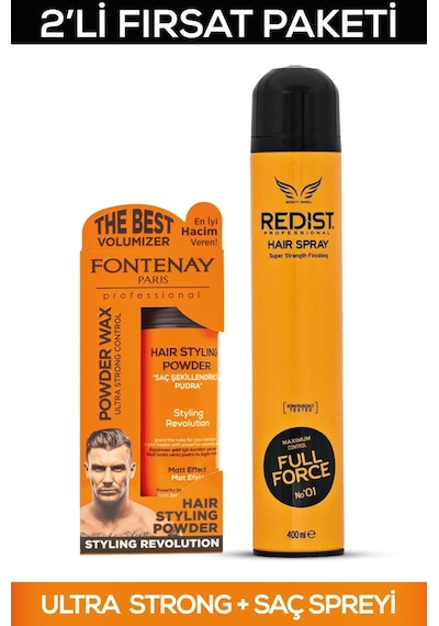 Fontenay Saç Şekillendirici Pudra Toz Wax Ultra Strong Turuncu + Saç Spreyi 400ml 2'li Set 2