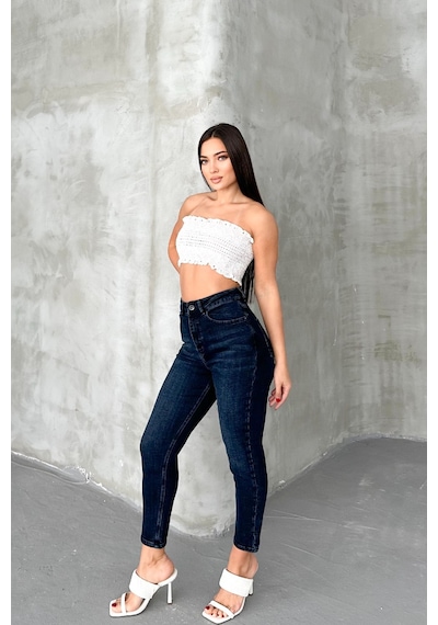HLT Jeans Blue Black Kadın Likralı Boyfriend Jean Yüksek Bel Esnek Kot Pantolon Mabel-2021 Blue Black