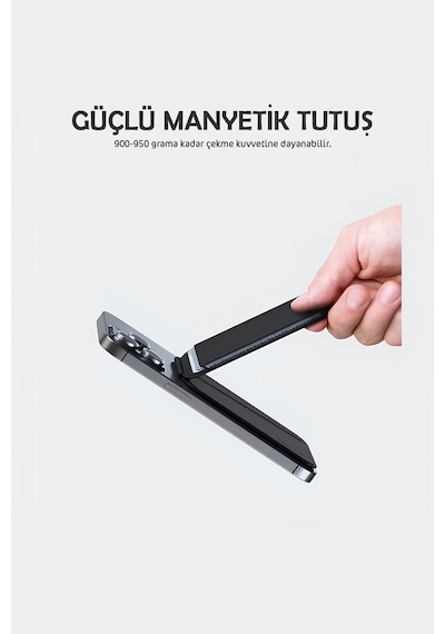 Magsafe Uyumlu Güçlü Mıknatıslı Katlanabilir Deri Cüzdan Ve Telefon Standı Siyah