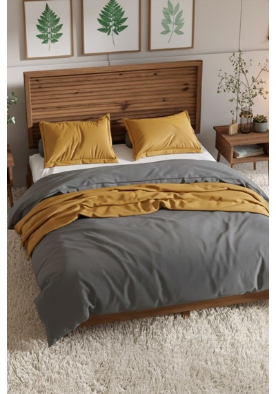 Ebruli Yatay Başlıklı Masif Ahşap Karyola Ceviz 90x200