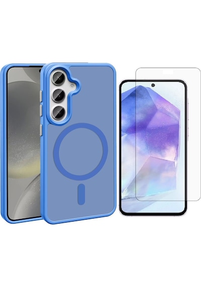 Vendas Galaxy Uyumlu S25 Plus Kılıf M-safe Şarj Özellikli Mat Arka Yüzey Zore Sio Kapak + Nano Ekran Koruyucu Mavi