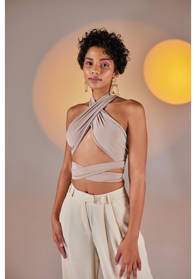 Holly Lolly Crop Model Wrap Top Bej