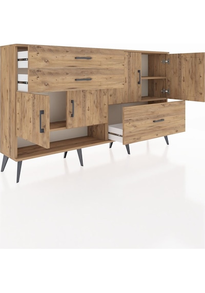 Arges Konsol 3 Raflı 3 Çekmeceli 4 Kapaklı 176x30x99 Çam-çam Çam-çam