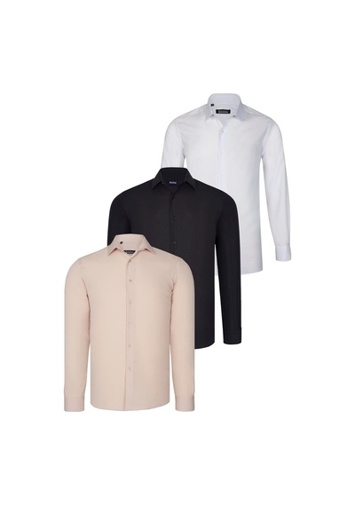 Üçlü Set G726 Dewberry Gömlek-siyah-beyaz-bej Siyah-beyaz-bej