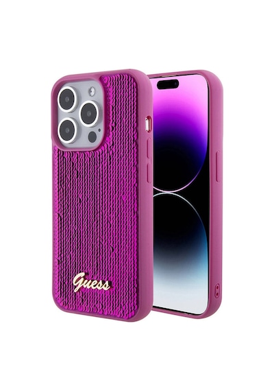 Apple Uyumlu iPhone 15 Pro Max Kılıf Guess Lisans Pullu Arka Yüzey Metal Yazı Logolu Sequin Script