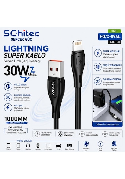 Schitec 100w 4 Çıkışlu Hızlı Şarj Başlığı Ve Usb-a To Lightning 30w Hızlı Data Ve Şarj Kablosu